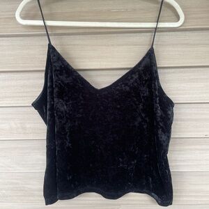 Loose fit cropped black crushed velvet tank